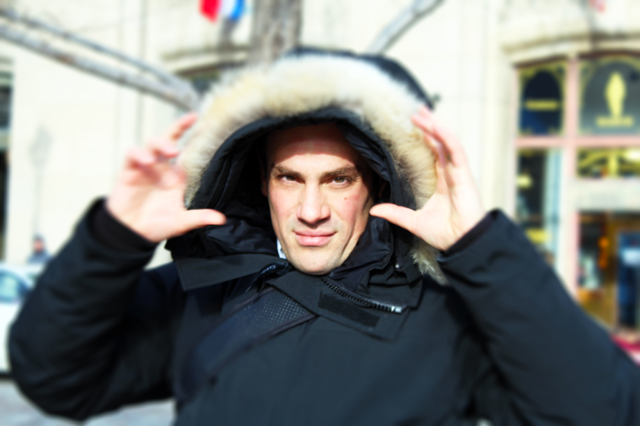 Place d'Armes, Old Montreal, Mickaël Casol in a Canada Goose Langford Parka coat