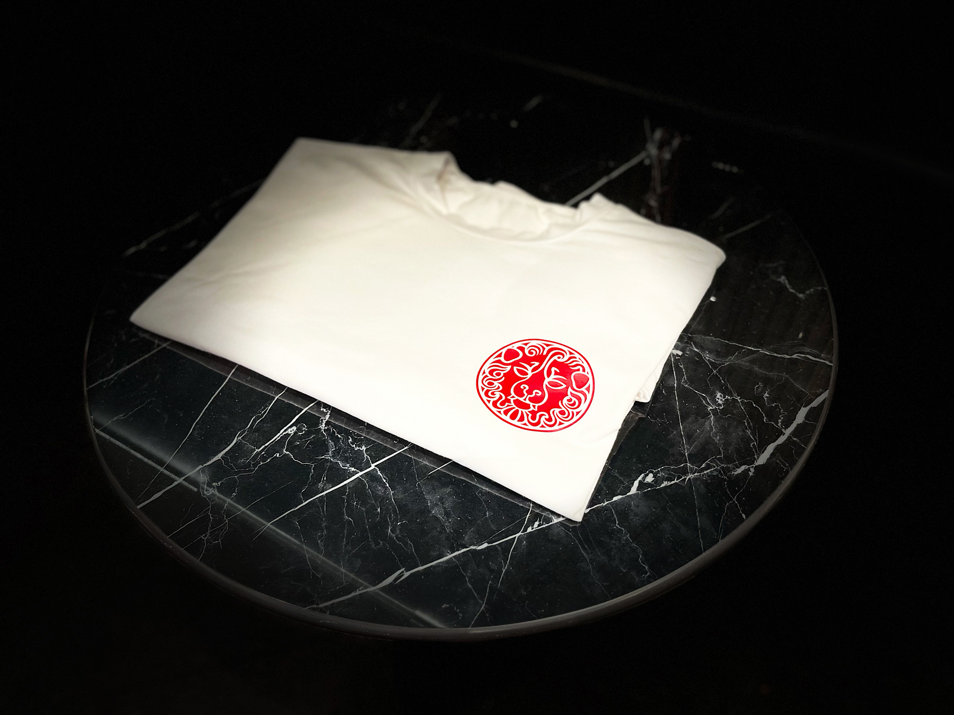 Men White Tshirt with the Casol Lion Printed in Red Vinyl