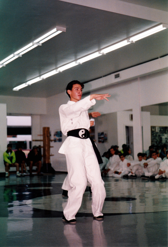 Mickaël Casol in 1995, Shaolin Wing Chun Nam Anh Kung Fu black belt 1st dan exam in Montreal, Canada.