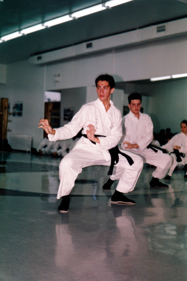 Mickaël Casol in 1995, Shaolin Wing Chun Nam Anh Kung Fu black belt 1st dan exam in Montreal, Canada.