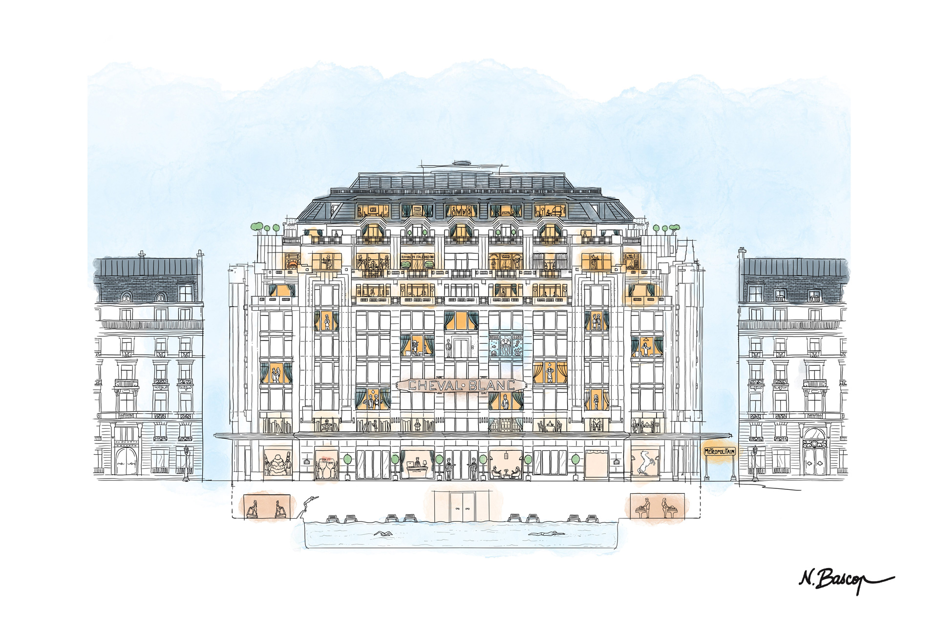Cheval Blanc Paris, Luxury Hotel France, Facade Illustration, Casol